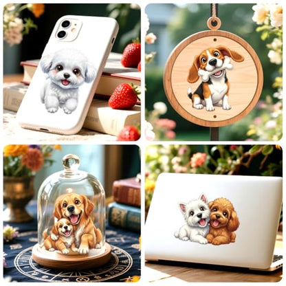 Peacoblue 18 Sheets Rub on Transfers for Crafts, Cute Dog 3.6"x3.9" UV DTF Cup Wraps Waterproof Rub on Cold Transfers Stickers for Wood Glass Metal Cup Tumblers Mirrors Mugs Home Decor - style: Cute Dog