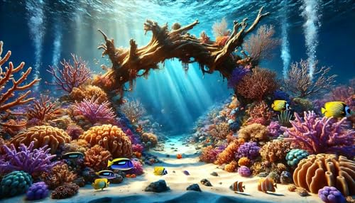 Undersea Coral Aquarium Background Underwater Sun Dead Tree Fish Tank Background 24x12 Inches PVC Glass Container Decoration with Tapes - color: Dead Tree, size: 24"x12"/60x30cm
