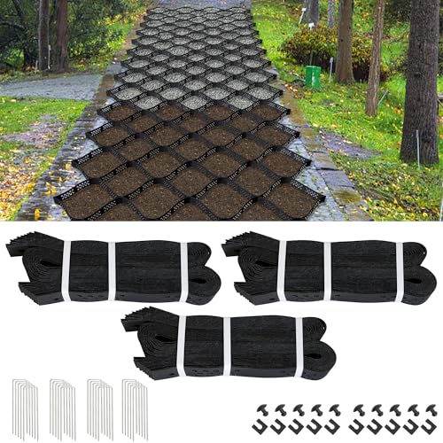 2" Depth Ground Grid for Gravel, 36x4 FT Geo Gravel Grid Driveway 1885 lbs per Sq Ft Load with Connection Buckles, Geo Cell Permeable Stabilization System for Driveways Walkway Slope Pathway & Garden