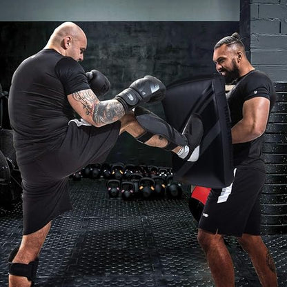 Kick Shield Muay Thai Kick Pads– Leather Thai Pads with Curved Shape for Martial Arts Training Thick Padding Coaching Gear for MMA, Boxing, Fitness Training & Fighting Sports - color: Black