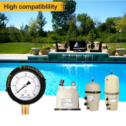 Pool Filter Pressure Gauge 60psi 1/4" NPT Bottom Mount, Pool Pump Pressure Gauge Replacement for Swimming Pool, Spa and Aquarium Valve Filter