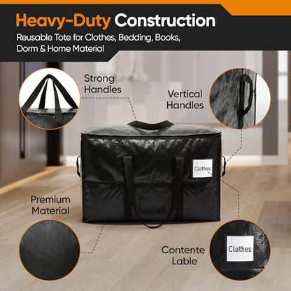 HOLDN’ STORAGE 10 Pack Large Moving Bags, 30 Gallon Heavy-Duty Storage Totes with Dual Zippers, Water-Resistant Reusable Bags for Clothes, Bedding, Books, 66 lb Capacity