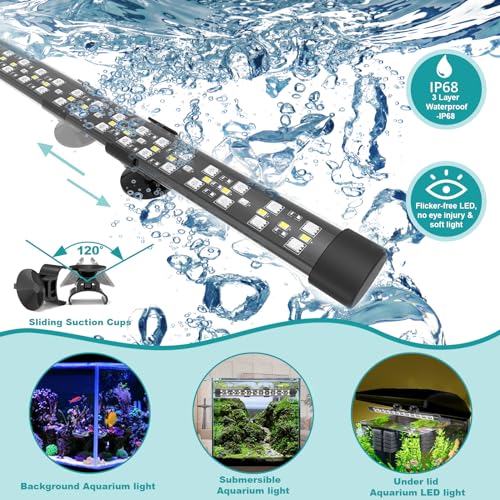 SEAOURA Submersible Aquarium Light for 12 to 23 Inch Fish Tank, 24/7 Cycle Fish Tank Light with Timer, Aquarium Plant Light with Full Spectrum+7 Single Colors, Auto On/Off, Adjustable Brightness - size: 11 Inch length