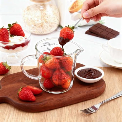 BCnmviku Glass Measuring Cup 250ml 1Cup High Borosilicate [Insulated Handle | V-Shaped Spout]For Prepping Baking and Cooking Preheated Oven Dishwasher Freezer and Microwave Safe