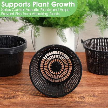 5 Pcs Net Pots for Hydroponics, 8.35 Inch Black Pond Plant Baskets, Hydroponic Cups with Slotted Mesh for Aquatic Plants, Orchids, Nursery & Indoor/Outdoor Growing