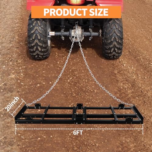 Drag Harrow Driveway Grader, 6FT Driveway Drag for Gravel Power Rake, Tow Behind Lawn Rake for ATV, UTV, Tractor, Mower, Yard Lawn Leveling Tool for Gravel, Sand, Soil and Hay