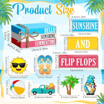 11 Pcs Summer Decorations Set Sunshine Tiered Tray Decor Hello Sweet Summer Wooden Blocks Flip Flops Coconut Tree Centerpiece for Home Office Decorations - style: Hawaiian