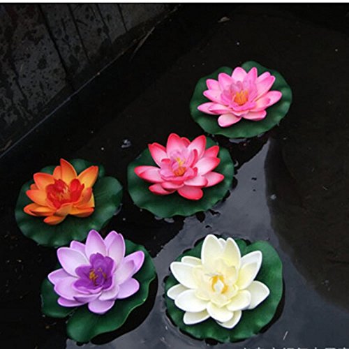 5 Pcs Floating Artificial Lotus Flowers Decor Floating Pond Decor Water Lily Home Decoration