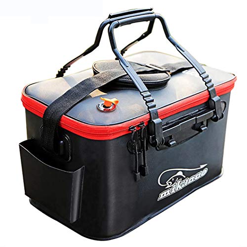 Fishing Bucket,Foldable Fish Bucket, Multi-Functional EVA Fishing Bag for Outdoor, Live Fish Lures Bucket and Fish Protection Bucket,10GAL/8GAL/6GAL/4.8GAL/3GAL Live Fish Container (10GAL/Black) - color: 10gal/Black