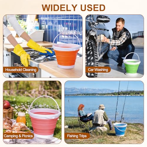 uxcell Collapsible Bucket, 2.6 Gallon (10L) Small Foldable Bucket, Portable Water Pail Round Tub Cleaning Tools with Handle for RV Camping Household Garden Fishing Car Wash, Gray - color: Gray