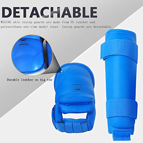 WESING Karate shin and Instep Guard Karate Gloves Approved by WKF - color: blue, size: Large
