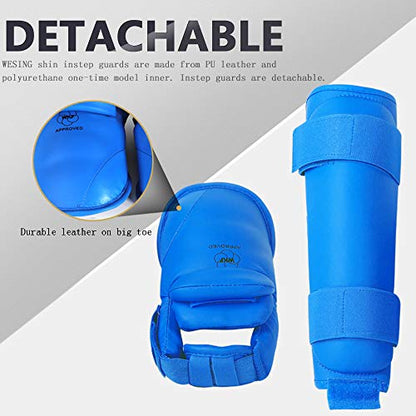WESING Karate shin and Instep Guard Karate Gloves Approved by WKF - color: blue, size: Large
