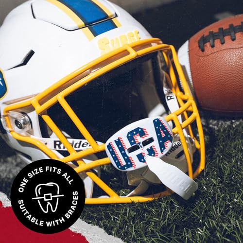 SAFEJAWZ Lip Guard, Football Mouth Guard with Detachable Strap - color: Usa
