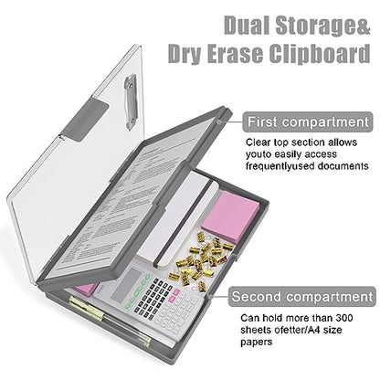 Hongri Clipboard with Storage, Grey 8.5 x 11 Clip Board, Dual Compartmen - color: Grey