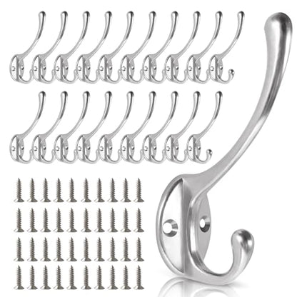 Wall Hooks for Hanging, 20-Pcs Heavy Duty Metal Coat Hooks, for Living Room, Bathroom, Kitchen, Bedroom for Coats Towel, Hat, Key, Closet, Bag (Silver) - color: 20pcs-Silver