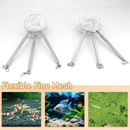 6 Pcs Fish Net for Fish Tank Extendable Stainless Steel Handle Small Tank Tool for Shrimp Bettas Brine (Square and Round)