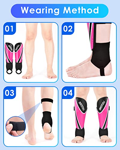 BROTOU Shin Guards Soccer Youth, Soccer Shin Guards for Kids 3-15 | Light Weight Adjustable Straps Shin Pads Protection Equipment with Ankle and Leg Calf Protection - color: PINK, size: Small