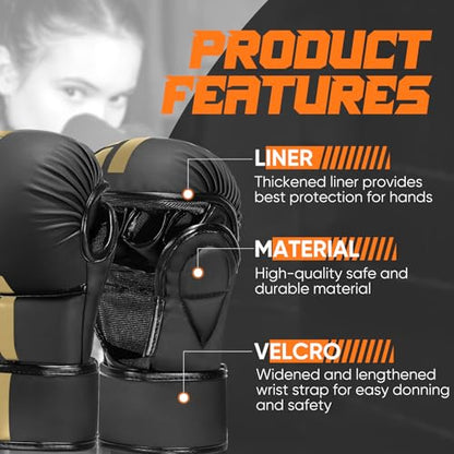 MMA Gloves for Sparring,Muay Thai,Training - color: Black-Gold, size: Large