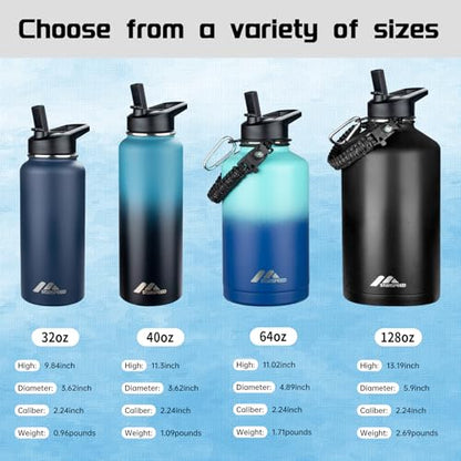 StarSpeed 64oz Insulated Water Bottle with Straws & 2 Lids,Red Blue - color: Red Blue, size: 64 Ounces