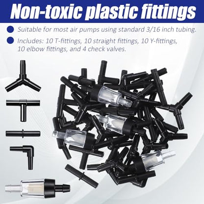 40 Piece Aquarium Airline Tubing Connectors I T L Y, 4pcs Aquarium Air Pump Check Valve Anti Shedding Fish Tank Tube Adapters Splitter Accessories for 3/16 Inch Airline Tubing (Black)