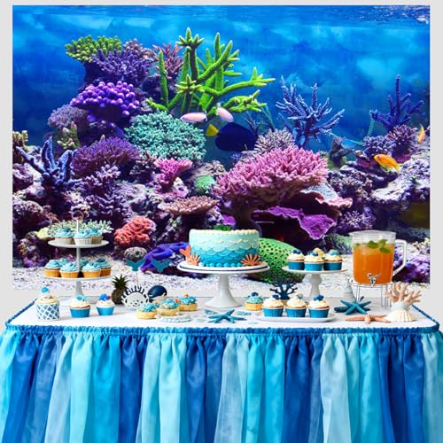 8x6ft Under The Sea Backdrop Underwater Seascape Coral and Fish Aquarium Photography Background Marin Ocean Diving Atoll Reef Summer Kids Birthday Artistic Portrait Photoshoot Studio Props - size: 8x6ft