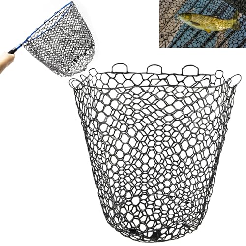 Fishing Net, Black Rubber Flexible Fishing Landing Netting Mesh Multipurpose Lightness Foldable Fishing Replacement Net for Angler Freshwater Saltwater