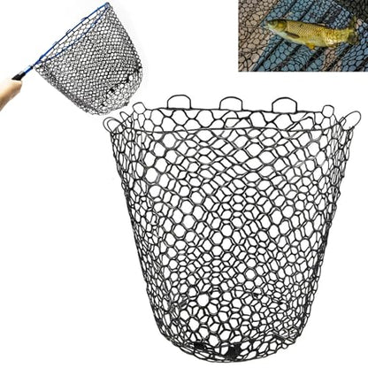 Fishing Net, Black Rubber Flexible Fishing Landing Netting Mesh Multipurpose Lightness Foldable Fishing Replacement Net for Angler Freshwater Saltwater