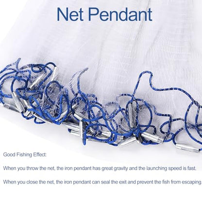 Lawaia Cast Net Cast Nets for Fishing Hand Throw Bait Nets 1/2 inch Mesh Freshwater Saltwater Fish Gear - Ideal for Shrimp, Fish & Fly Fishing with 3FT - 12FT Radius - size: 4FT/1.2mRadius