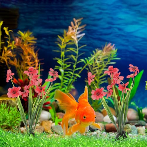 Toyvian Artificial Aquarium Plants, 2pcs Small Purple Crimson Fake Water Grass Plastic Decor Fish Tank Ornaments for Desktop Betta Fish Accessories
