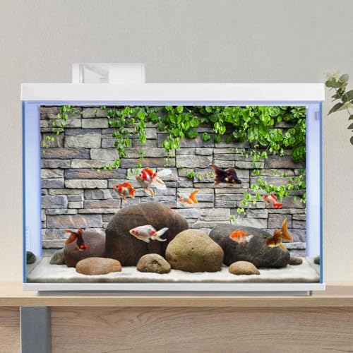 AWERT Vinyl 24x16 inches Stone Brick Wall Aquarium Background Rock Fish Tank Background Spring Leaves Terrarium Background - size: 24x16in/60x40cm