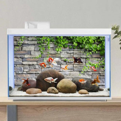 AWERT Vinyl 72x18 inches Stone Brick Wall Aquarium Background Rock Fish Tank Background Spring Leaves Terrarium Background - size: 72x18in/180x45cm