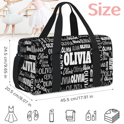 Custom Gym Dance Bag Full Names, Personalized Black Sports Bag - color: Black