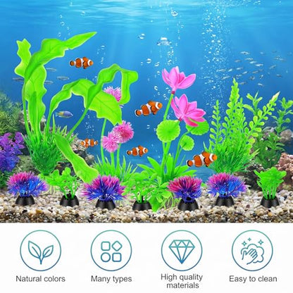 12 Pcs Fish Tank Plants, Aquarium Decorations, Plastic Aquarium Plants, Fish Tank Accessories, Betta Goldfish Tanks Accessories Fishs Bowl Ornaments
