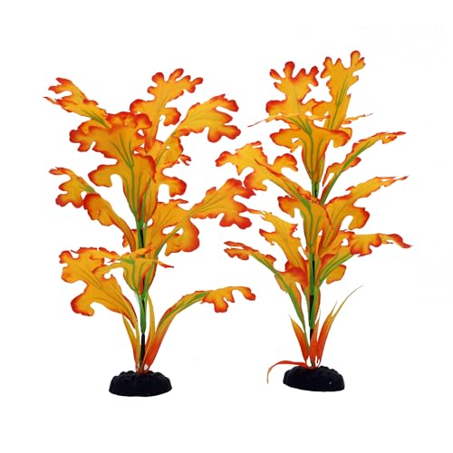 2-Pack 12 Inch Aquarium Silk Aquarium Plants, Artificial Plastic Plant for Small Tank, Goldfish, Fish Hides (Yellow, 12 Inch)