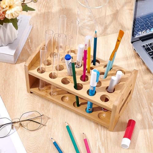 UNICRAFTALE Wooden Test Tube Rack 24-Holes Bamboo Multi-Use Cylinder Tube Display Racks Rectangle Lab Supplies Tube Holder Hole 20mm Diameter for Tests Tubes Chemistry Laboratory 9.8"x5"x4.52" - size: 24.9x12.7x11.5cm