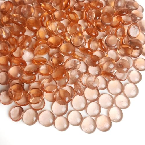 HappyFiller 1 LB Champagne(Peach Pink) Fire Glass Gems Beads Vase Fillers Flat Back Marbles Aquarium Pebbles Nuggets,Arts Crafts,Succulent Plants Top Dressing Soil Cover,Terrarium,Outdoor Garden Decor - color: Peach, size: 1 LB