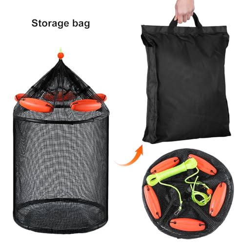 Extra Large Foldable Floating Fishing Basket for Live Caught Fish, Heavy Duty Coated Mesh Bait Pen, Collapsible Mesh Fishing Basket