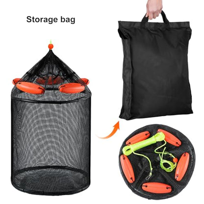 Extra Large Foldable Floating Fishing Basket for Live Caught Fish, Heavy Duty Coated Mesh Bait Pen, Collapsible Mesh Fishing Basket