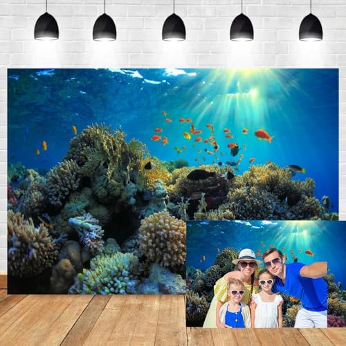 Colorful Coral Reef Backdrop 12x8ft Photography Background Magic Undersea World Kids Birthday Party Marine Theme Banner Baby Shower Aquarium Decor Tropical Fish Kids Adults Photo Props - size: 12x8ft
