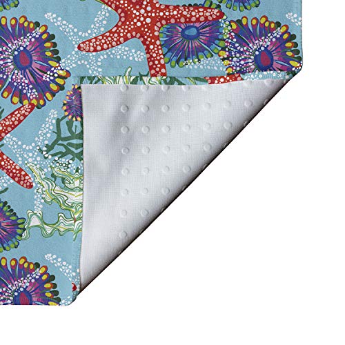 Lunarable Underwater Yoga Mat Towel, Floral Arrangement Under The Sea Starfish and Moss Pattern Abstract Nature Scene, Non-Slip Sweat Absorbent Yoga Pilates Workout Pad Cover, 25" x 70", Multicolor