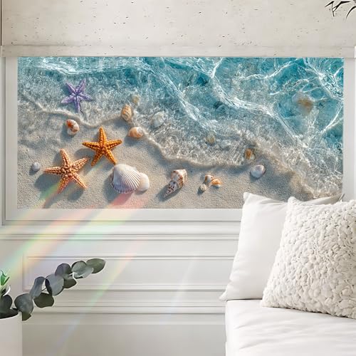 Window Privacy Film 17.3 x 39.3 Inch Seashell Beach Window Film Static Cling Decorative Window Covering for Bathroom Kitchen Decor