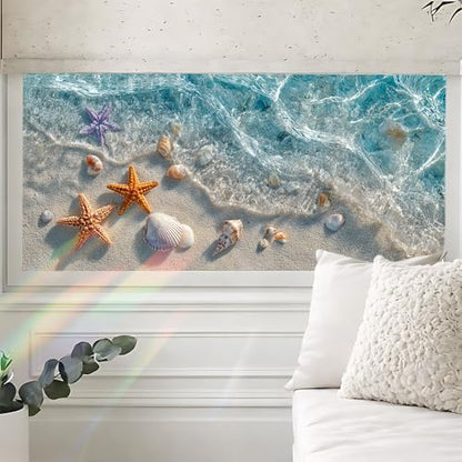 Window Privacy Film 17.3 x 39.3 Inch Seashell Beach Window Film Static Cling Decorative Window Covering for Bathroom Kitchen Decor