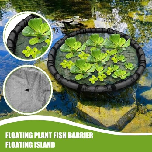 Floating Flora Fish Barrier, 17.7inch Round Floating Pond Corral Island with Lifting Ring, Netting Fine Mesh Water Features Decor for Plant Protector Garden Fish Pond Decoration Home