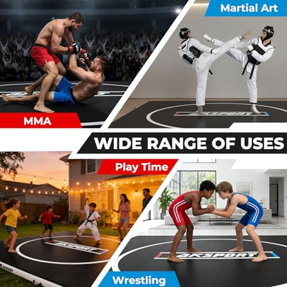 AKSPORT Inflatable Wrestling Mat 10x10FT Training Mat | 4-inch PVC cushioning|easy to clean and store|for family training, PE classes, camps and clubs，BJJ, MMA and judo practice