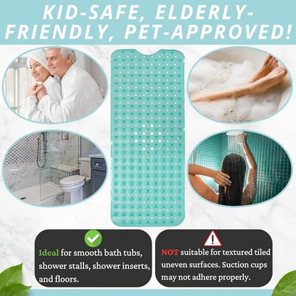 Bath Mat - Large Non Slip Bathtub & Shower Mat - Extra Long 40 x 16 Inch Bathroom Mats for Tub Nonslip Anti Slip Bathmats (40x16 Turquoise 1-Pack) - color: Turqouise