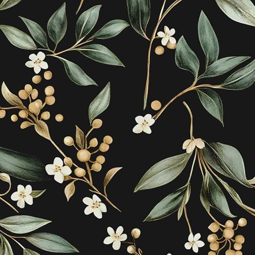 Ultra-Long Peel and Stick Wallpaper, Thick Self Adhesive Vinyl Roll, Removable Waterproof Contact Paper for Bedroom Bathroom Accent Wall, Vintage Dark Moody Leaves Decor Black Green Gold, 17.5" x 787" - color: Black/Green/Yellow, size: 17.5" x 786"