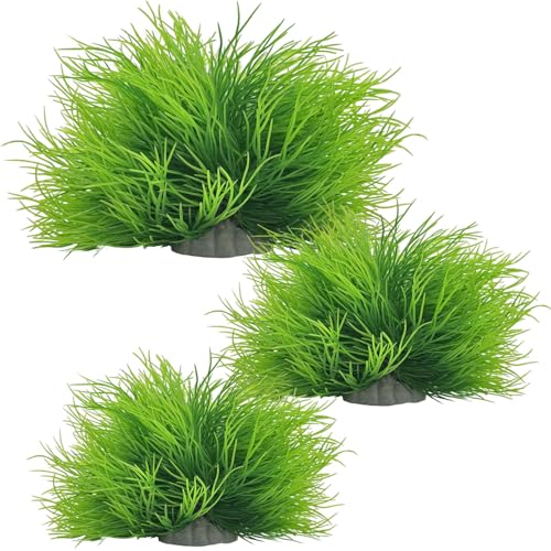 3 Pack Aquarium Plants,Decorations Artificial Fish Tank Plants with Weighted Base Green Aquarium Decor for Betta Tanks Aquascaping Reptile Terrariums (Green 3Pcs)
