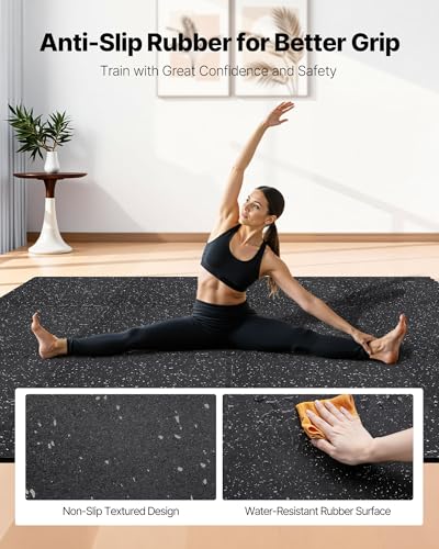 VEVOR 0.4Inch 48sq.ft 12 Tiles Gym Flooring for Home Gym, Rubber Top with High Density EVA Foam, 24 x 24In Gym Floor Exercise Equipment Mats, Interlocking Gym Mats, Puzzle Workout Mats, Black & Gray | Rubber Top with High Density EVA Foam, Lightweight Gym