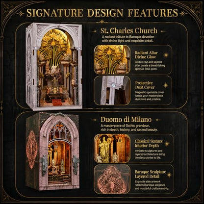 2 Sets of Book Nook Kit, DIY Miniature Dollhouse Church Booknook, Model Kits Craft Kits for Adults, Teens and Beginners, Tiny House Bookshelf Decor 3D Wooden Puzzle, Gifts for Family and Friends
