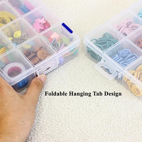6 Pack Fixed 12 Grids Clear Plastic Storage Divider Box with Lid, Stackable Transparent Compartment Container Organizer Case for Seed Bead, Tiny Button, Small Parts, Art&Craft Supplies
